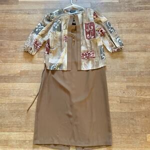 Kathy Roberts two-piece maxi dress with open front button blouse brown B10